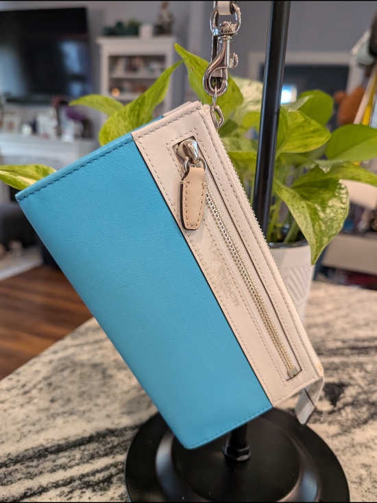 Coach Handbags - Coach Blue and Cream Wallet Wristlet